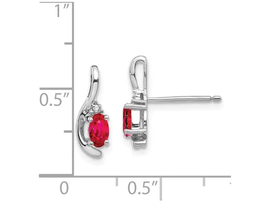Natural Red Ruby 1/2 Carat (ctw) Oval Stud Earrings in 14K White Gold with Accent Diamonds