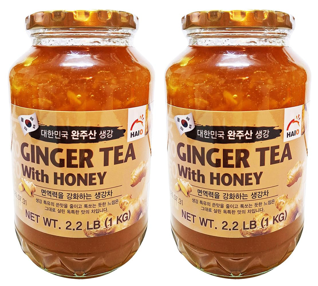 Haio Ginger Tea with Honey Refresh with Korean Herbal Tea Ginger Delight - Product of Korea 2 Glass Jars 2.2 Lb (1 Kg. ) Each
