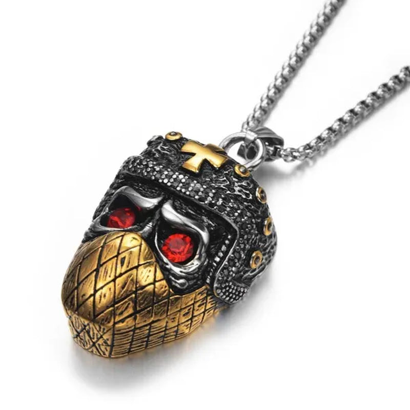 Retro Punk Gothic Necklace Ruby Ninja Mask Pendant Gold Plated Titanium Steel Jewelry
