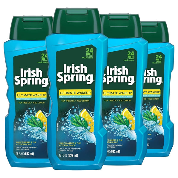 Ultimate Wake up Tea Tree Face & Body Wash for Men, Moisturizing Body Wash Washes Away Bacteria - 18 Fluid Ounce, 4 Pack