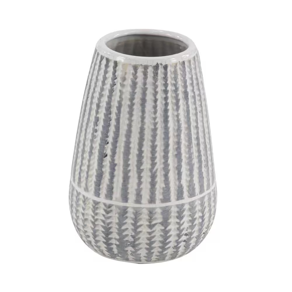 10 In. White Ceramic Decorative Vase with Stripes