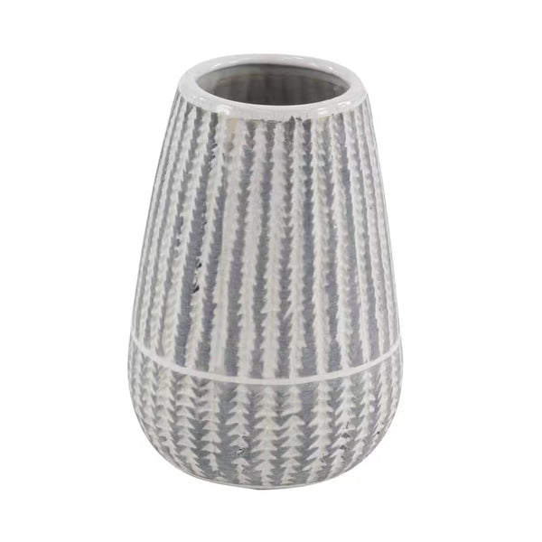 10 In. White Ceramic Decorative Vase with Stripes
