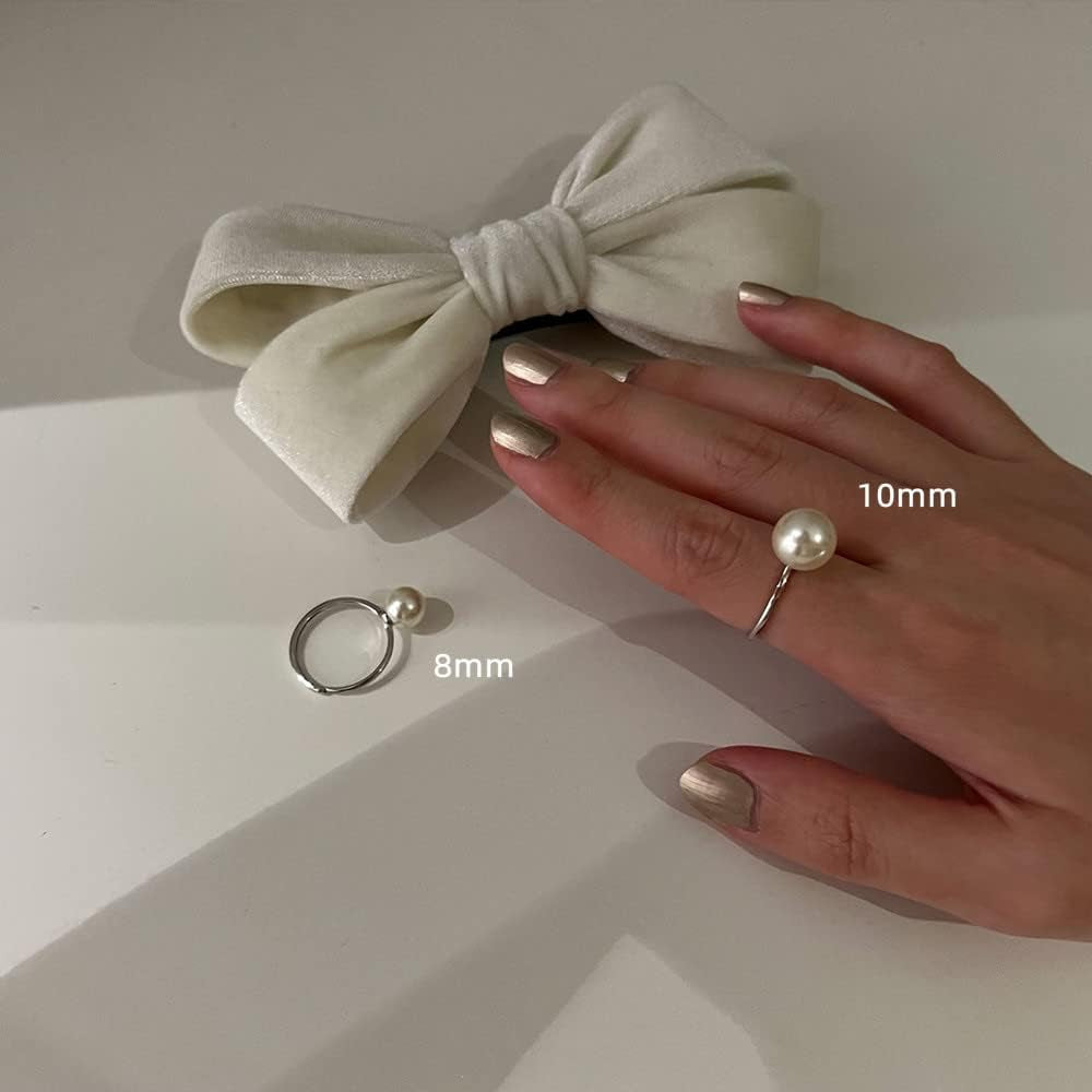 Shell Pearl 925 Sterling Silver Ring for Women Girls Adjustable Expandable round Ball Wedding Statement Finger Rings Comfort Fit Simple Elegant Engagement Promise Birthday Jewelry Gift