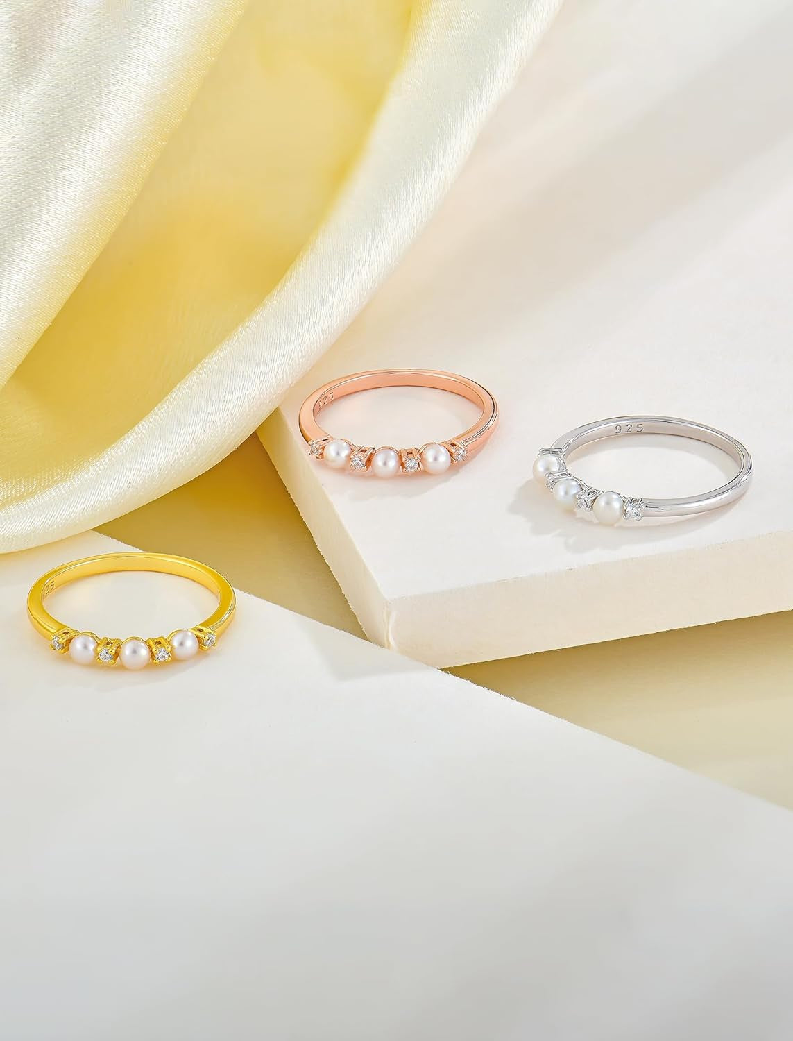 Pearl Ring 925 Sterling Silver Stackable Ring for Women, Freshwater Cultured Pearl Ring Promise Band Jewelry Gifts for Her