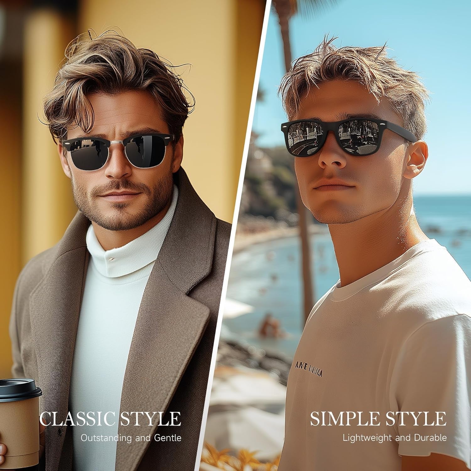 Sunglasses Men and Womens, Polarized Sunglasses for Men with UV Blocking Semi-Rimless Frame for Driving & Hiking