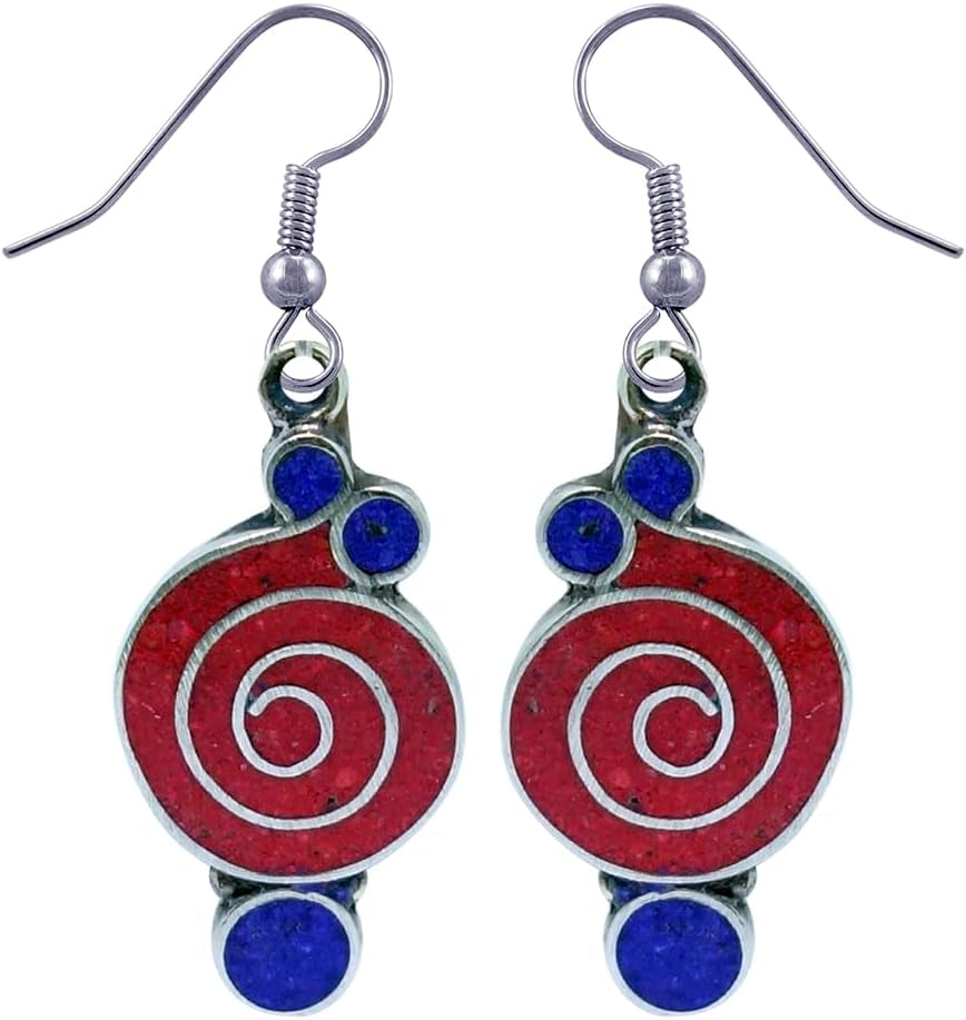 Handmade Drop Earrings, Gemstone Inlay Earring for Women, Boho Design Jewelry, Fashion Earrings for Gifts, Silver Plated Earrings