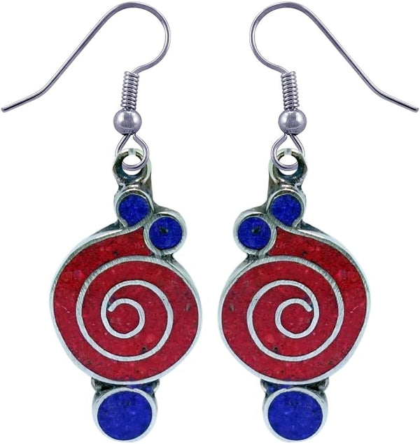 Handmade Drop Earrings, Gemstone Inlay Earring for Women, Boho Design Jewelry, Fashion Earrings for Gifts, Silver Plated Earrings