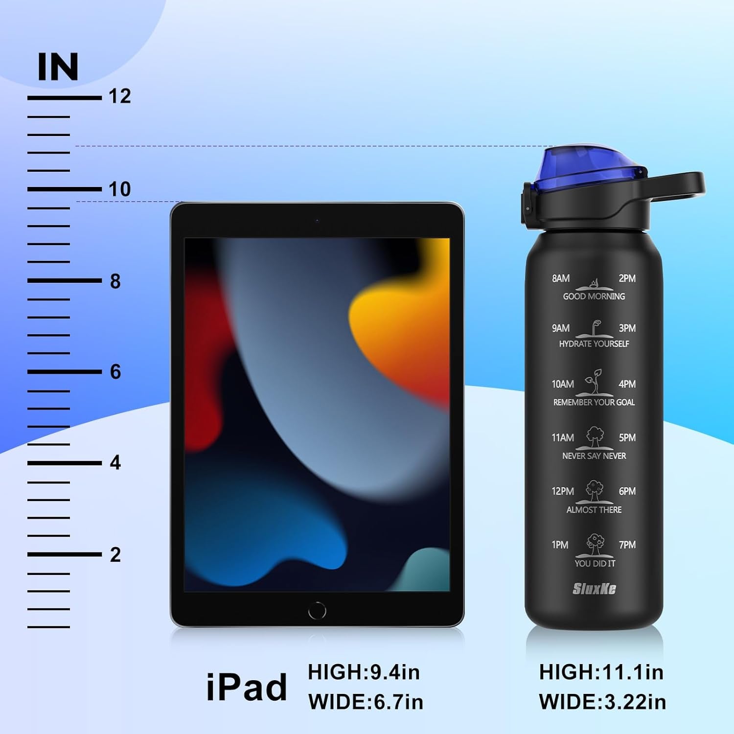 32Oz Water Bottle 316 Stainless Steel with Time Marker, 1000Ml Insulated Water Bottle Double Walled with Handle, Metal Thermoses Keep Cold & Hot 24H for Men, Women & Kids BLACK