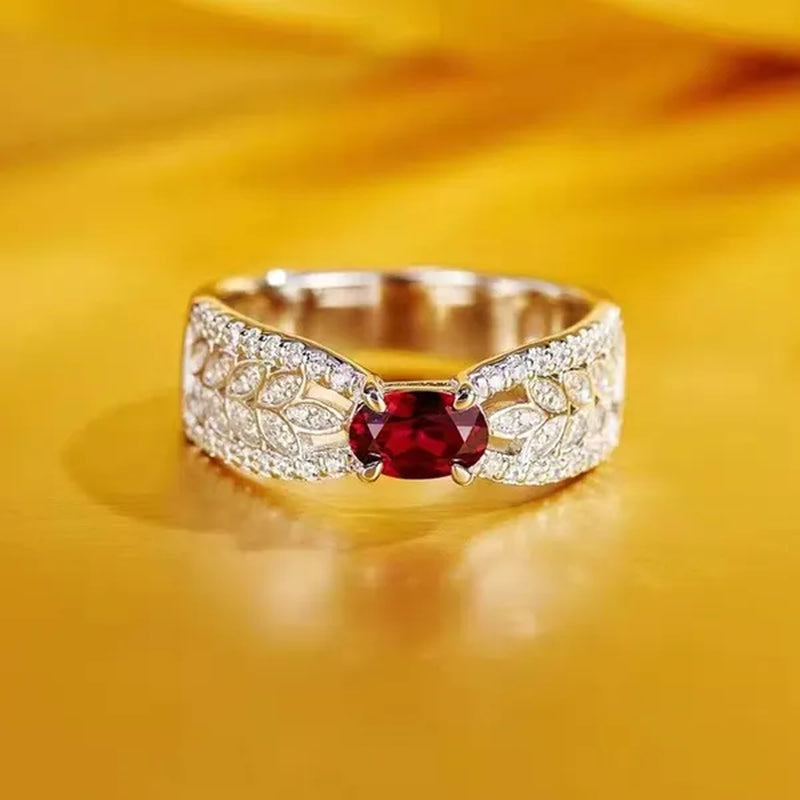 Women Exquisite 925 Sterling Silver Red Ruby Gems Fully-Jewelled Princess Rings Jewel