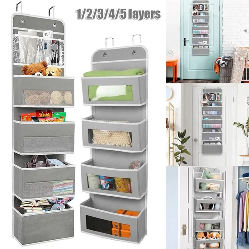 Non-woven Hanging Organizer Fabric Door Wall Hanging Storage Bag Folding Shelf Pocket Closet Hanger Dorm Bath Kitchen Storage 1/2/3/4/5 layers