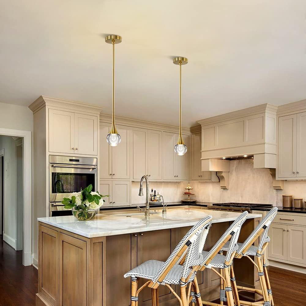 Pendant Light Fixtures 1-Light Mini Pendant Lighting for Kitchen，Gold Globe Pendant LED Light Fixture，Teardrop Crystal Pendant Light for Bedroom Dining Room Bar
