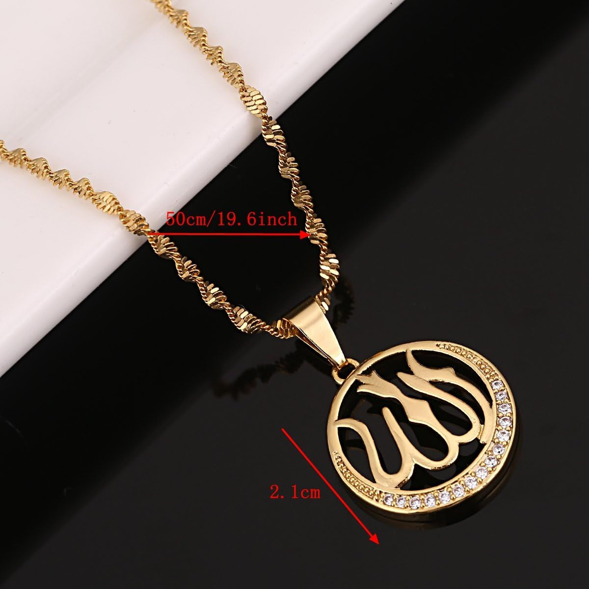 Gold Plated Religious Islamic Muslim Allah Crystal Pendant Necklace (Gold)