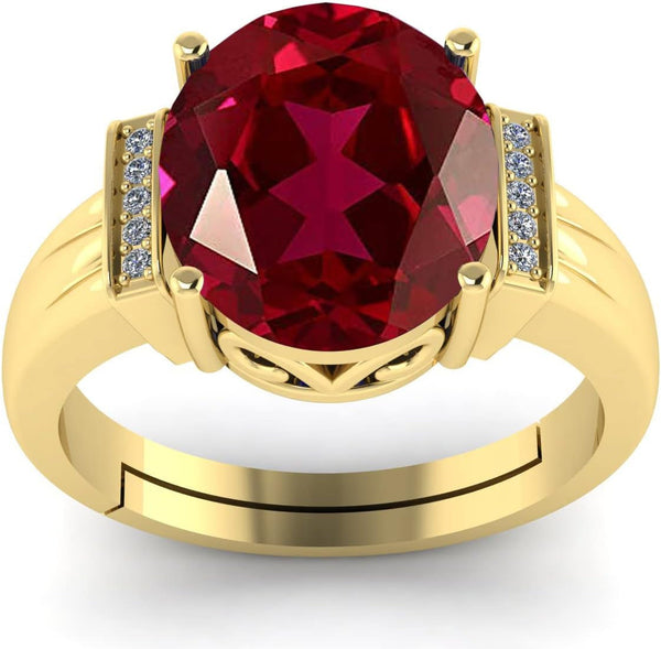 7.25 Carat Red Ruby Birthstone Gold Plated Adjustable Ring for Men and Women