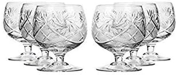 Set of 6, 10-Oz Hand Made Vintage Russian Crystal Glasses, Brandy Cognac Snifters, Old-Fashioned Glassware