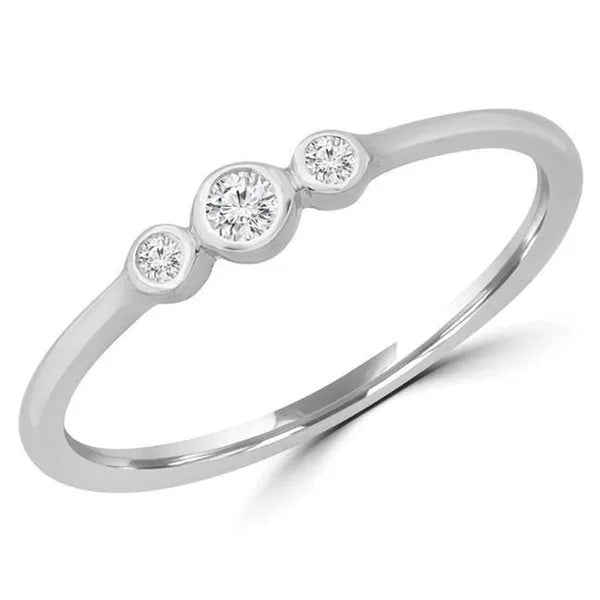 Majesty Diamonds MDR190089-6 0.1 CTW Round Diamond Bezel Set Promise Three-Stone Engagement Ring in 14K White Gold - Size 6