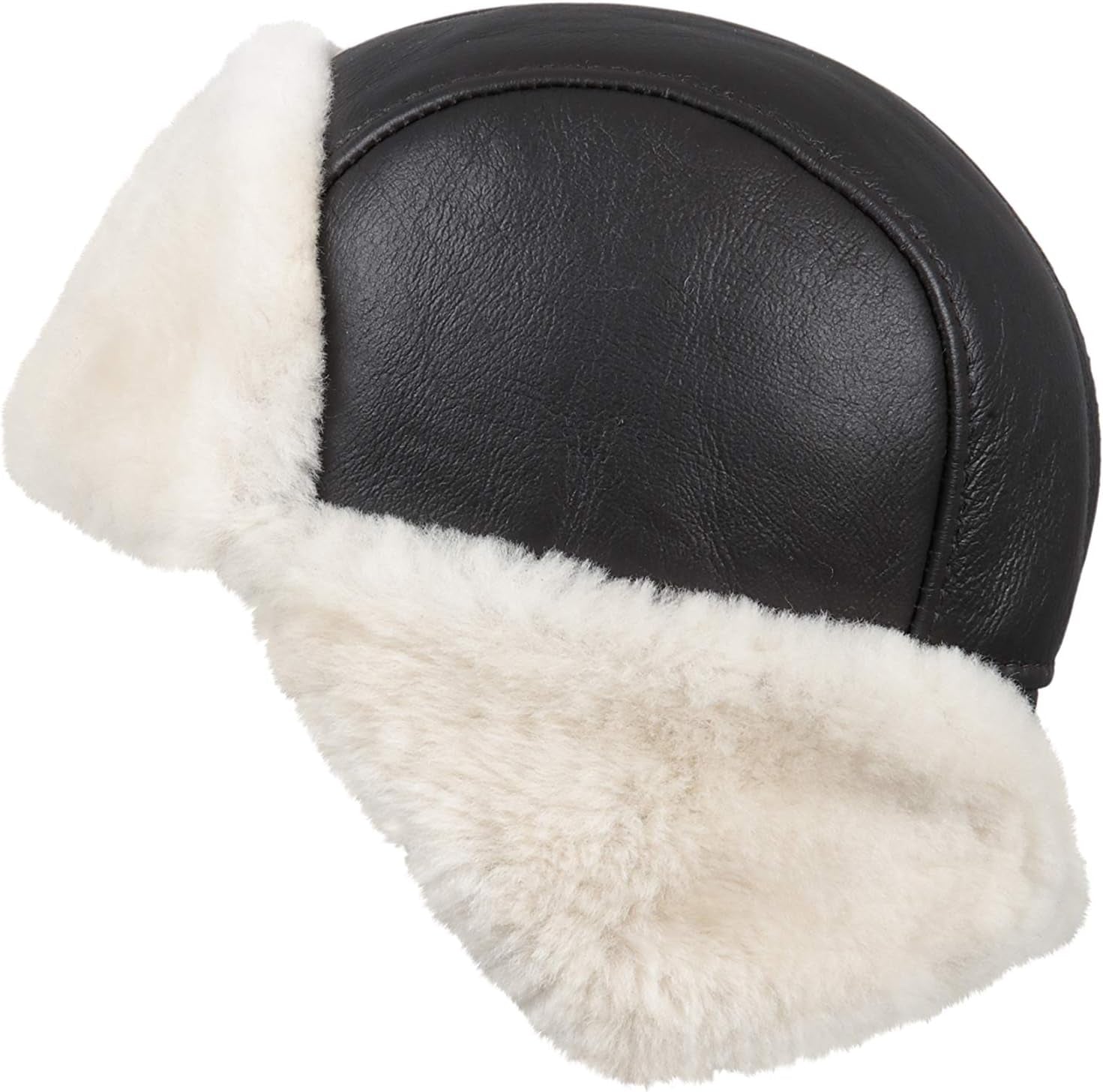 Leather Aviator Shearling Ushanka Trapper Hat Russian Sheepskin Cap Real Fur Winter Hat with Ear Flaps for Men Women