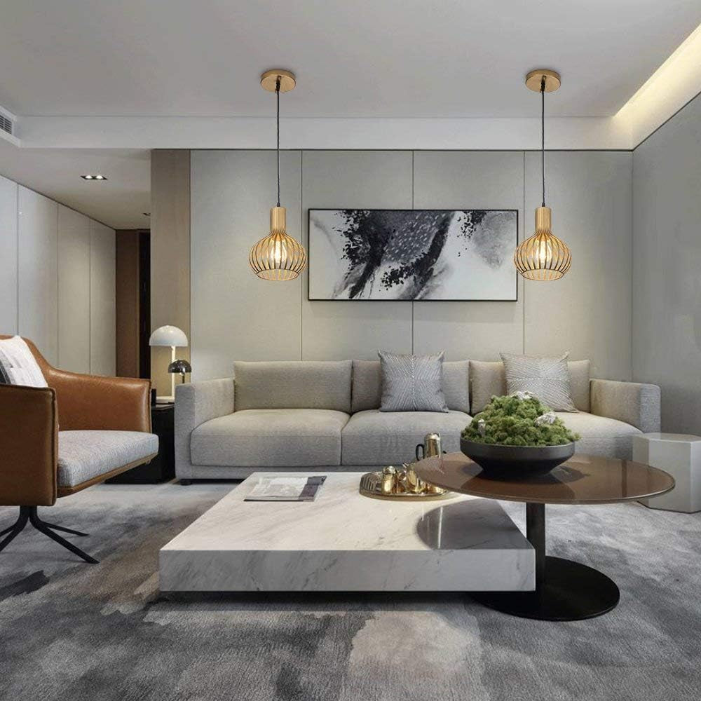 Gold Pendant Light Fixtures,Hanging Pendant Light with Metal Cage Shade for Kitchen Island,Bar,Living Room Dinning Room E26