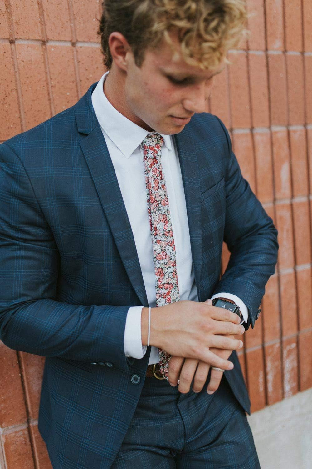 Men'S Skinny Tie Floral Print Cotton Necktie, Great for Weddings, Groom, Groomsmen, Missions, Dances, Gifts.