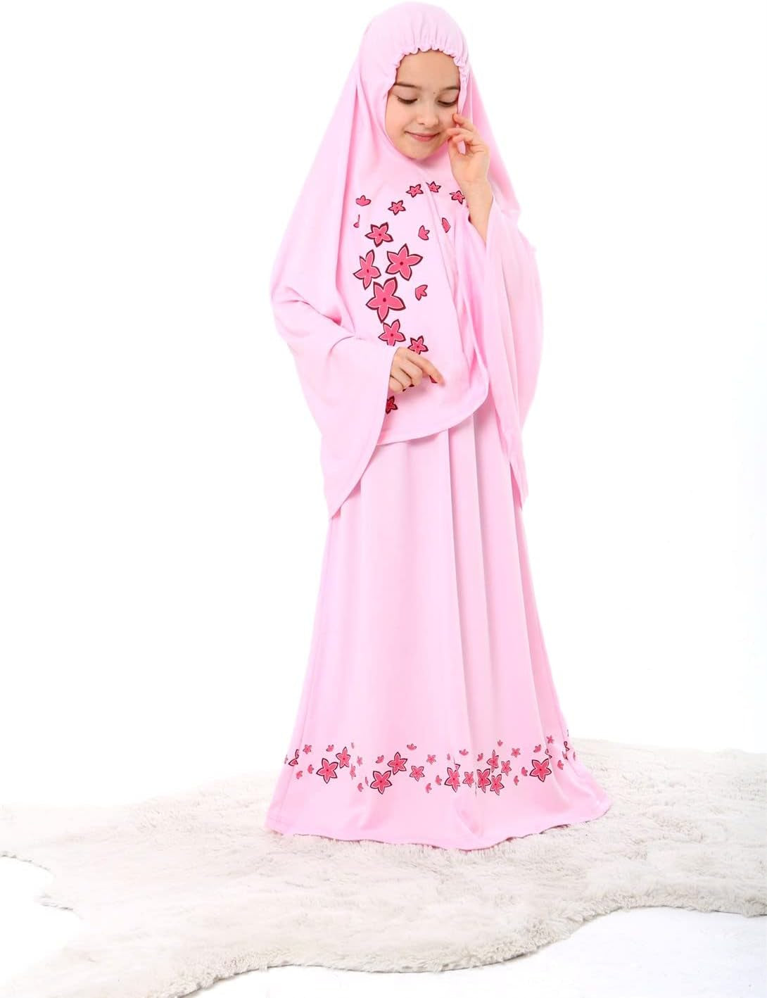 Girl'S Prayer Dress with Star Printed Long Headscarf