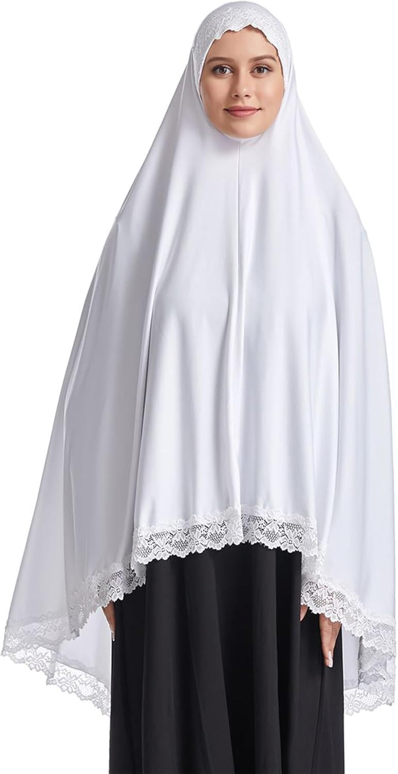 Muslim Women'S Instant Big Hijab Jersey Turbans Khimar Abaya Soft Prayer Scarf, 1Pc Lace