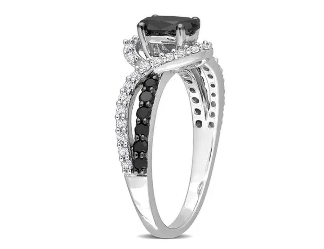 1.00 Carat (ctw) Black Diamond Twist Ring in Sterling Silver with White Sapphires