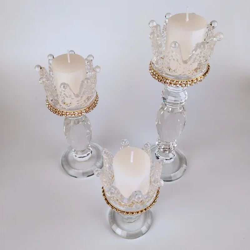 Crown Candlestick Candle Holder Transparent Glass Crystal Wedding Home Decor Big Tealight Candle Stand