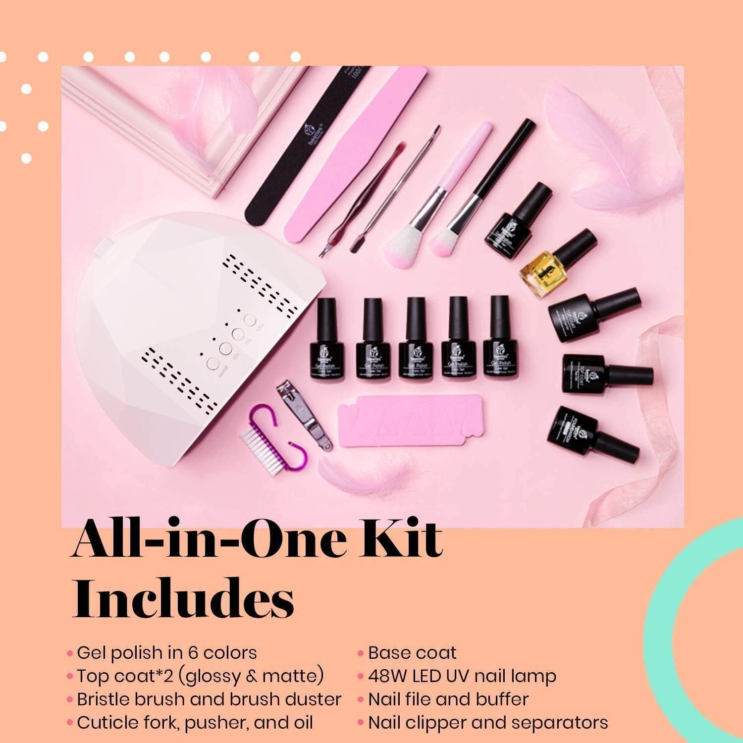 Beetles Purple Burgundy Red Gel Nail Polish Kit with Uv Light 48W LED Nail Lamp Dryer Spring Colors Neutral Gel Polish Starter Kit Peach Pink Manicure Set Soak off Gel Polish Skin Tone Gifts for Women