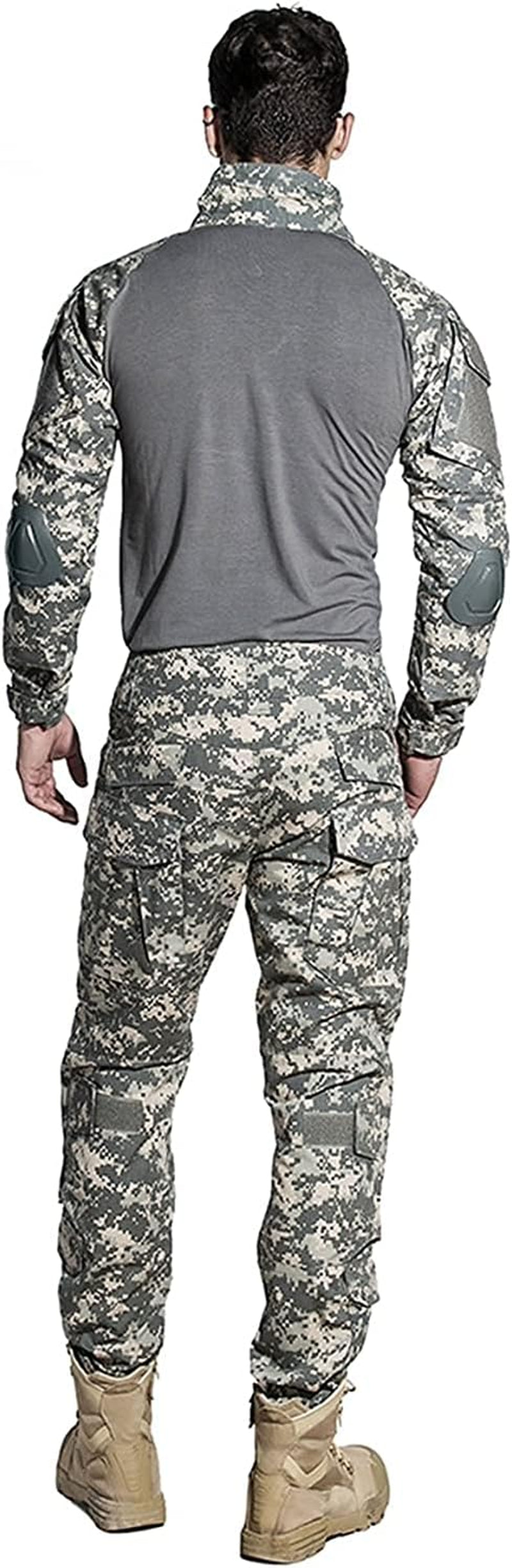 Mens Tactical Military Suits Long Sleeve Rip-Stop Uniforms Combat Shirt and Pants Elbow Knee Pads