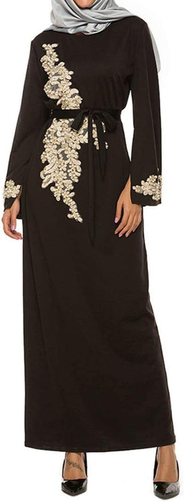 Women Muslim Dress Middle East Arabian Robe Islamic Abaya Long Sleeve Rhinestones Embroidered Cardigan Dress