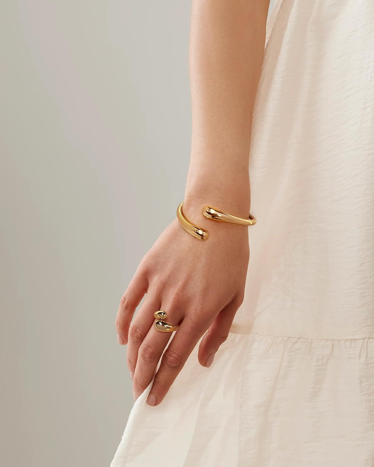 Chunky Dome Rings for Women Gold Silver Thick Teardrop Ring Adjustable Open Band Rings Waterdrop Stacking Ring Bold Statement Rings