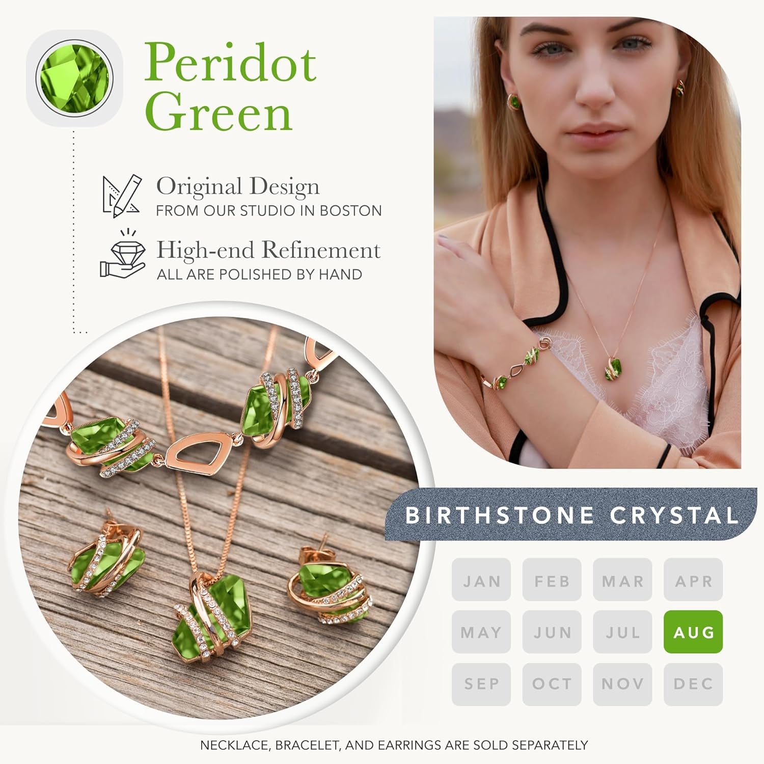 Wish Stone Pendant Necklace with Birthstone Crystal, 18K Rose Gold Plated/Silvertone, 18" + 2"