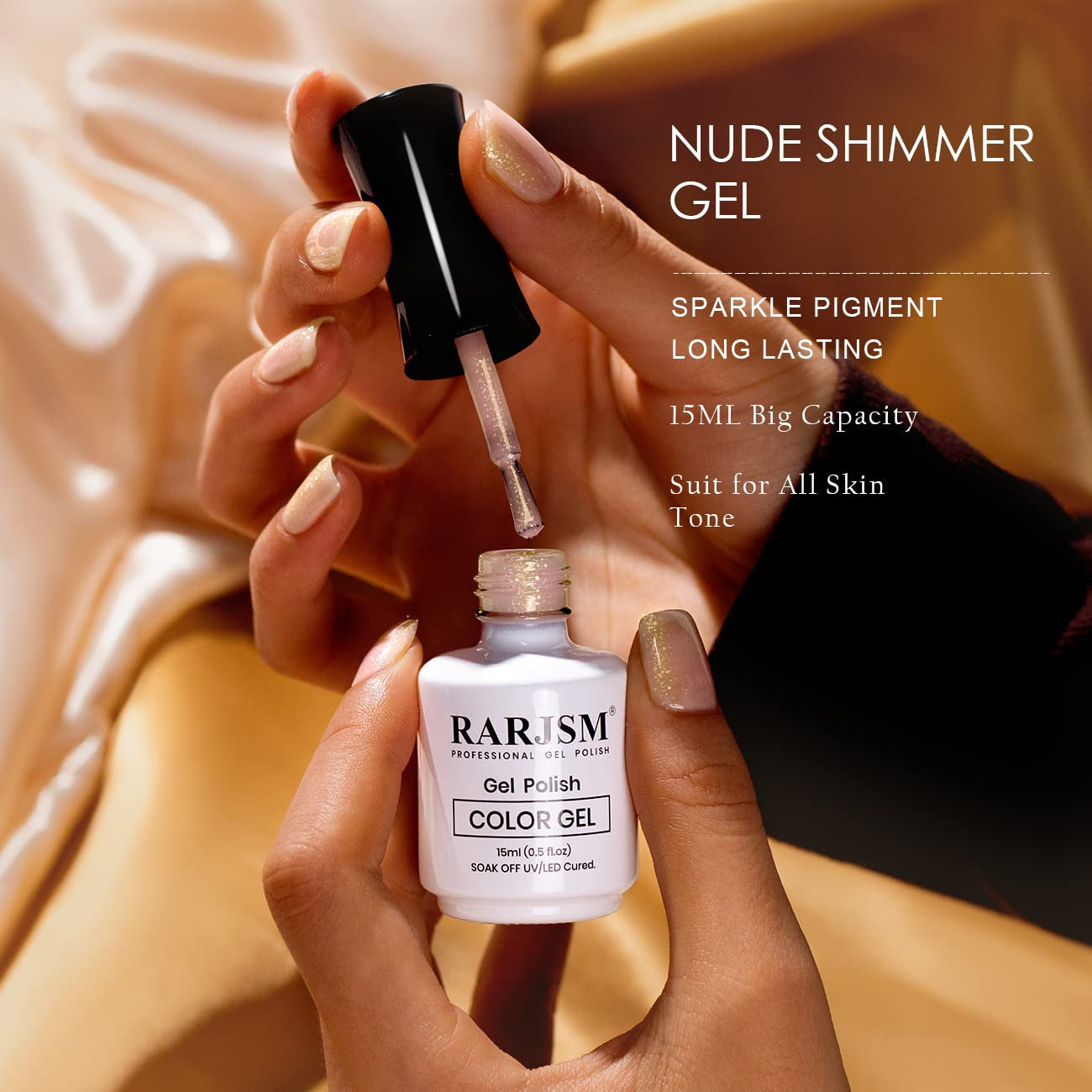 Nude Gel Nail Polish Apricot Gold Glitter Shimmer Neutral Sheer Nude Gel Polish Soak off LED UV Curing Requires Beige Pigment Jelly French Manicure Nail Gel Polish 15Ml 1 Piece for Home Salon