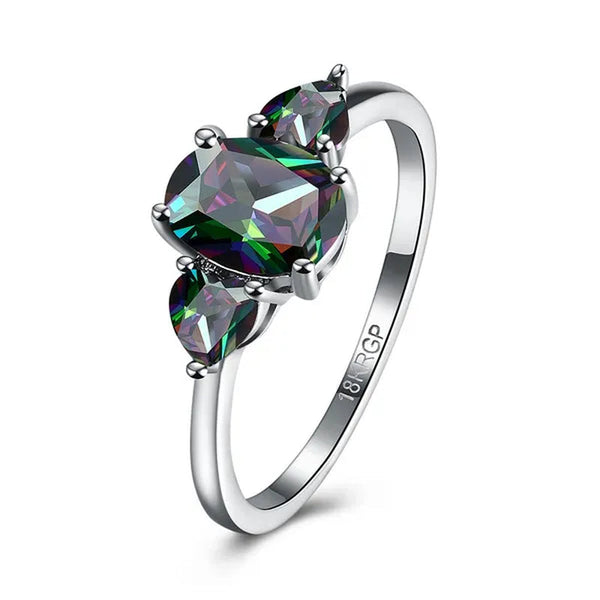 1 Piece - 6*8mm Oval MYSTICAL Heart Topaz Cocktail Rings Size 6/7/8/9/10