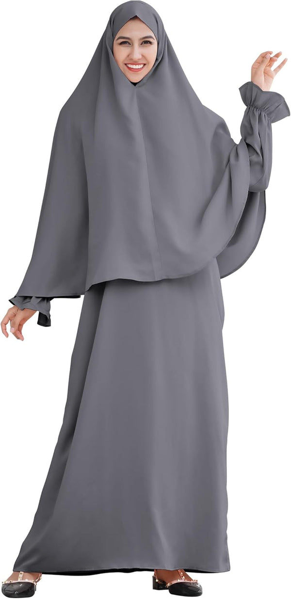 Women'S Muslim Prayer Dress with Hijab Scarf Turkey Kaftan Abaya Dress Two-Piece Full Length Dress