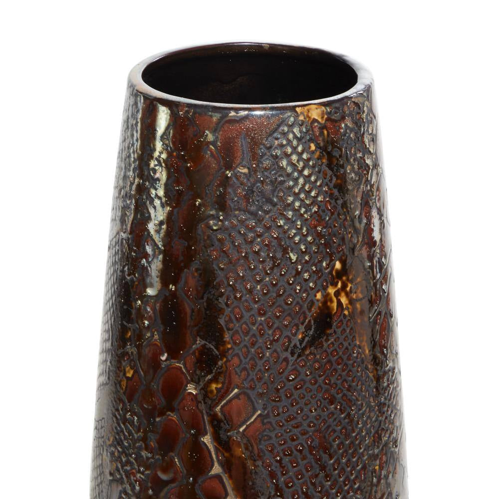 31 In. Silver Snakeskin Inspired Ceramic Decorative Vase