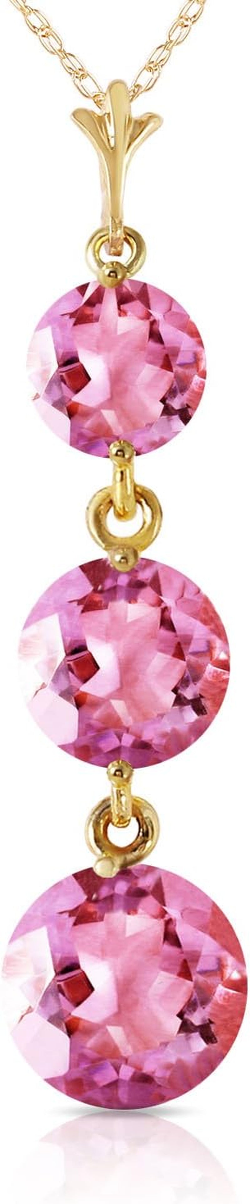 3.6 Carat 14K Solid Gold Necklace with Natural Pink Topaz Drop Pendant