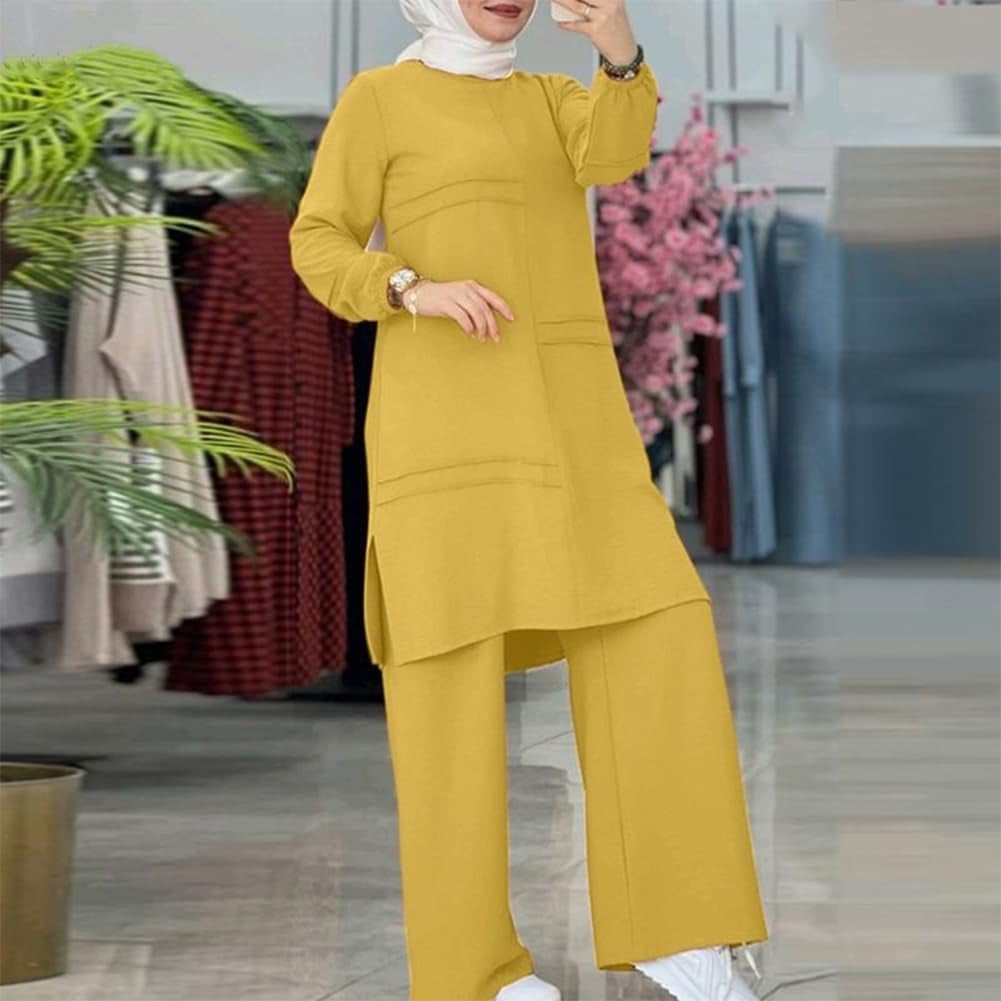 Abayas Dress for Women Muslim Long Sleeve Loose Top Pants 2 Pcs Dubai Islamic Muslim Women Matching Sets
