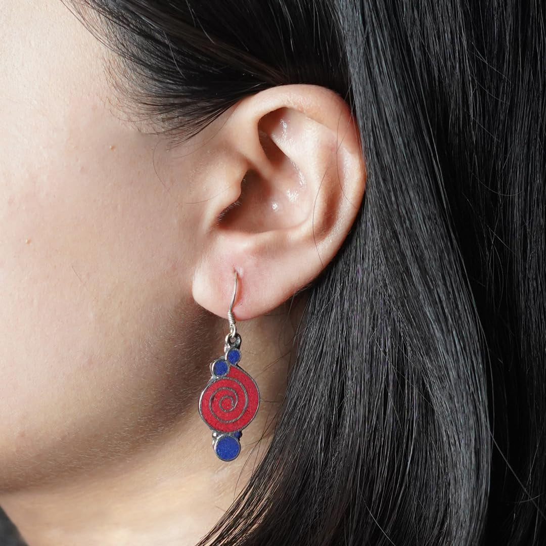 Handmade Drop Earrings, Gemstone Inlay Earring for Women, Boho Design Jewelry, Fashion Earrings for Gifts, Silver Plated Earrings