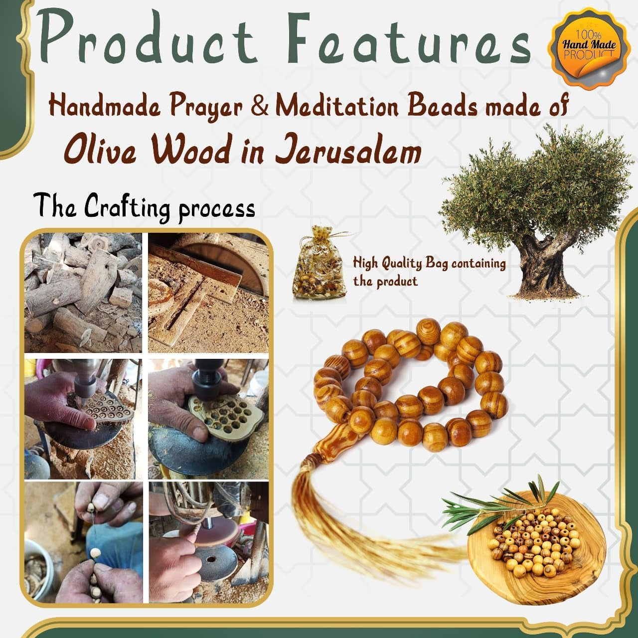 Masbaha 33 Beads Olive Wood from Jerusalem Islamic Prayer Beads Tasbeeh Muslim Rosary Quran Misbaha Tespih Dhikr Beads Sibha Tasbih Beads Muslim Worry Beads Islamic Beads Islamic Gifts