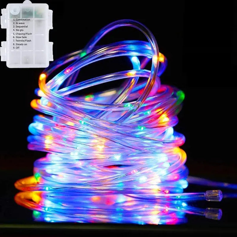 Battery Powered Rope Lights LED Fairy String Lights with Remote Control Garden Tube Lighting Strings Christmas Holiday Decoration