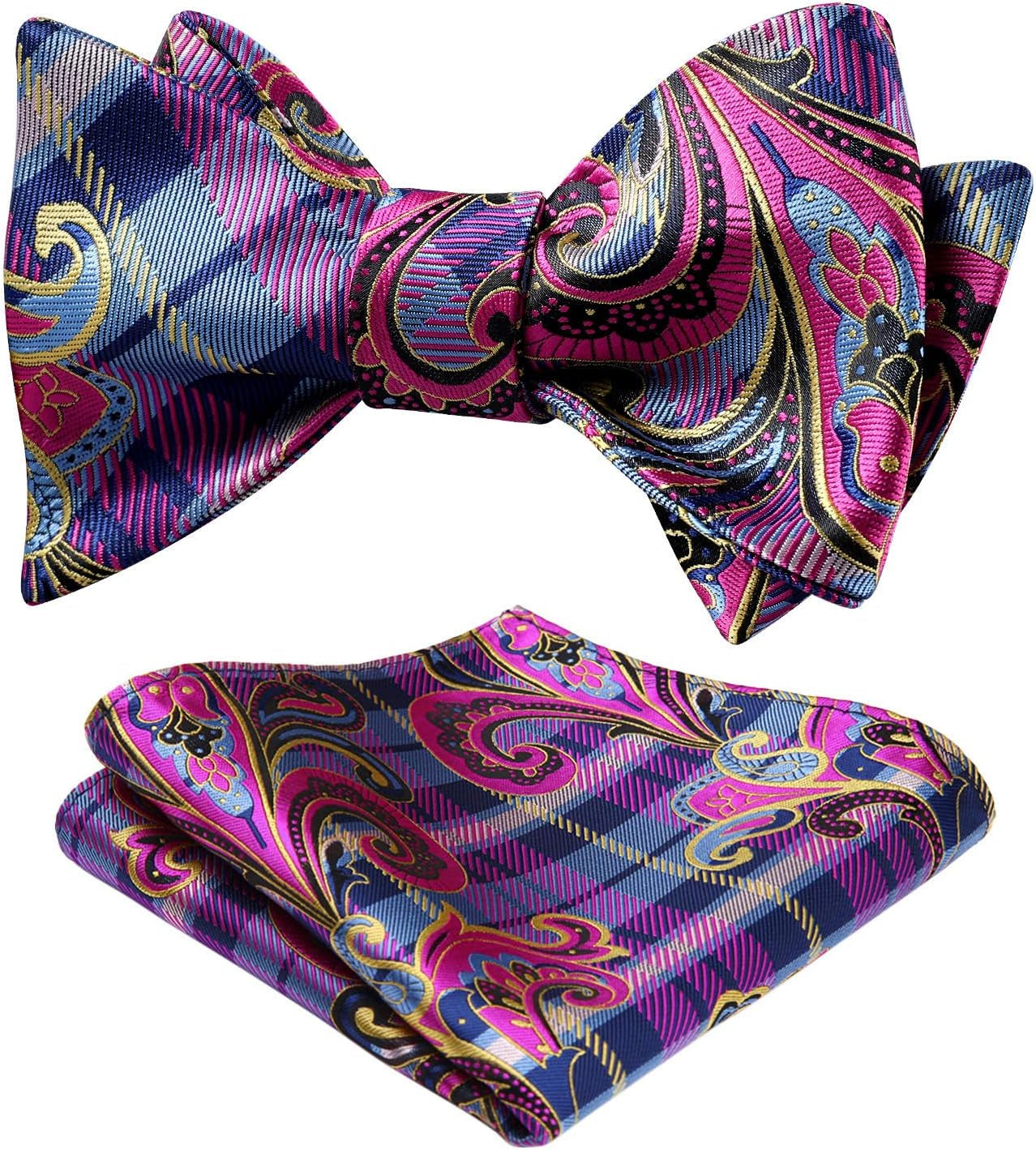 Bow Ties for Men Floral Bowties Mens Self Tie Bow Tie Handkerchief Jacquard Woven Bowtie Pocket Square Set