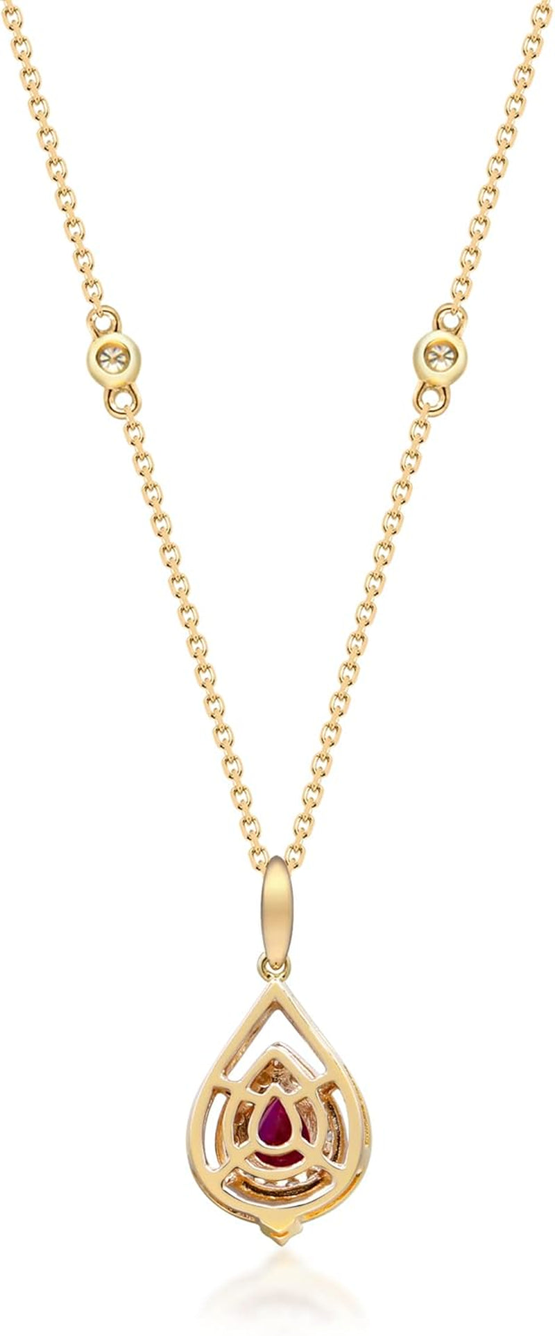 Women'S 14K Yellow Gold Mozambique Genuine Hot Pink Ruby Pendant with Diamonds (Pear-Cut) Shaped (QA0940P-BY)