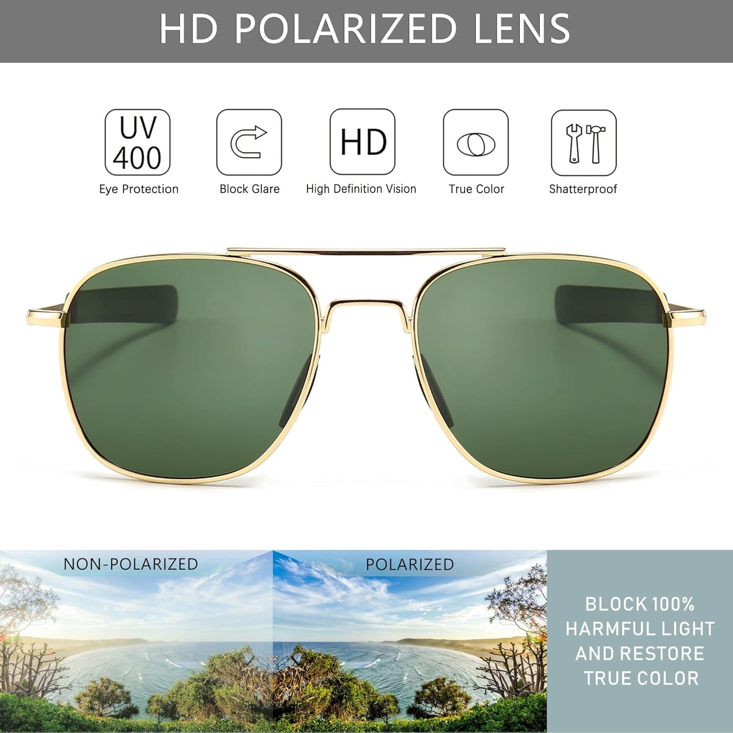 Men'S Military Style Polarized Pilot Aviator Sunglasses Bayonet Temples