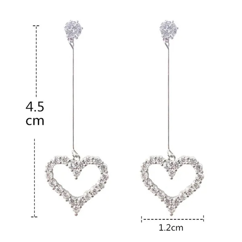 New Exquisite Korean Women'S Fashion Diamond Long Tassel Heart-Shaped Pendant Earrings Jewelry Gift