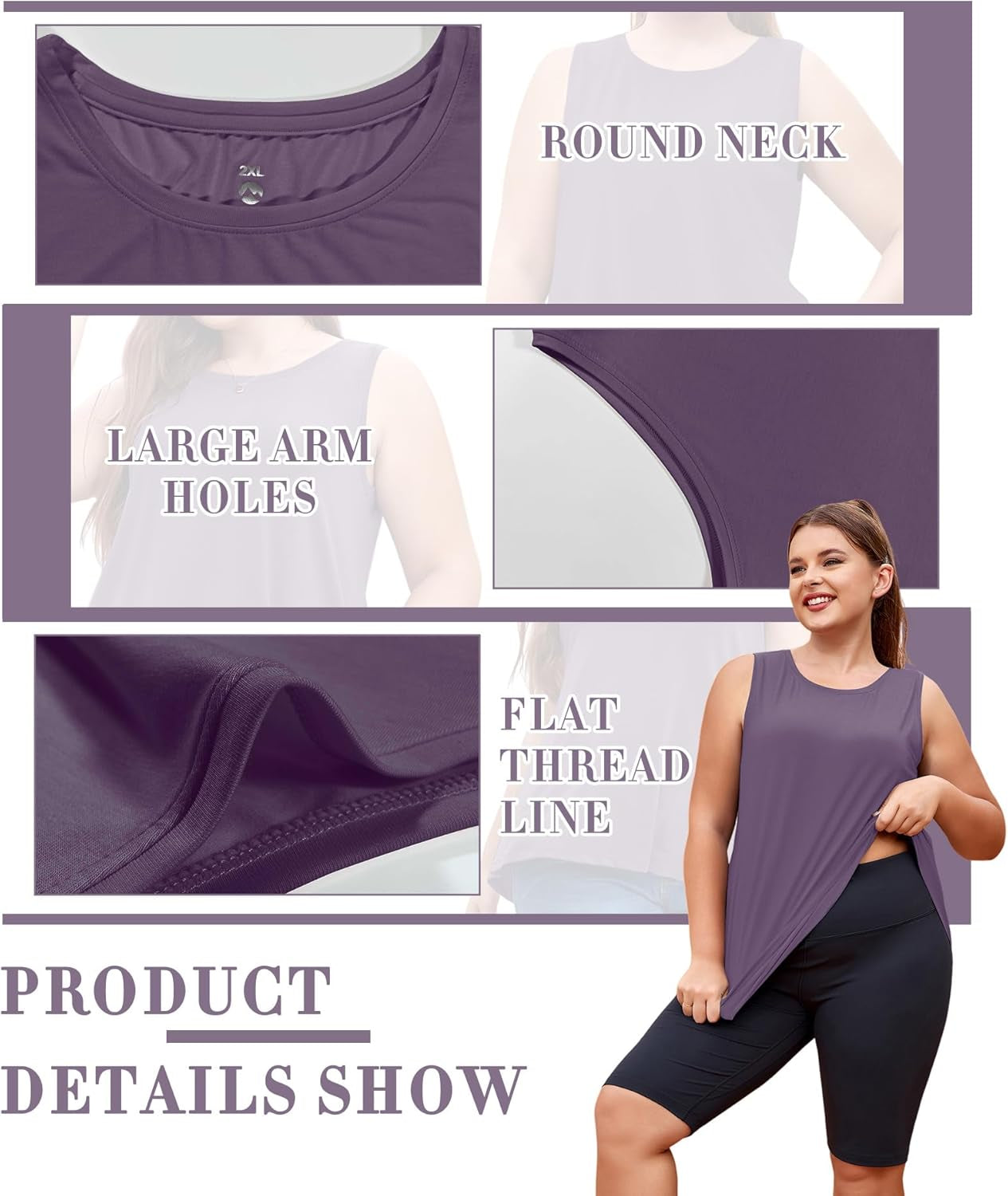 plus Size Womens Workout Tank Tops Sleeveless Flowy Yoga Athletic Running Shirts