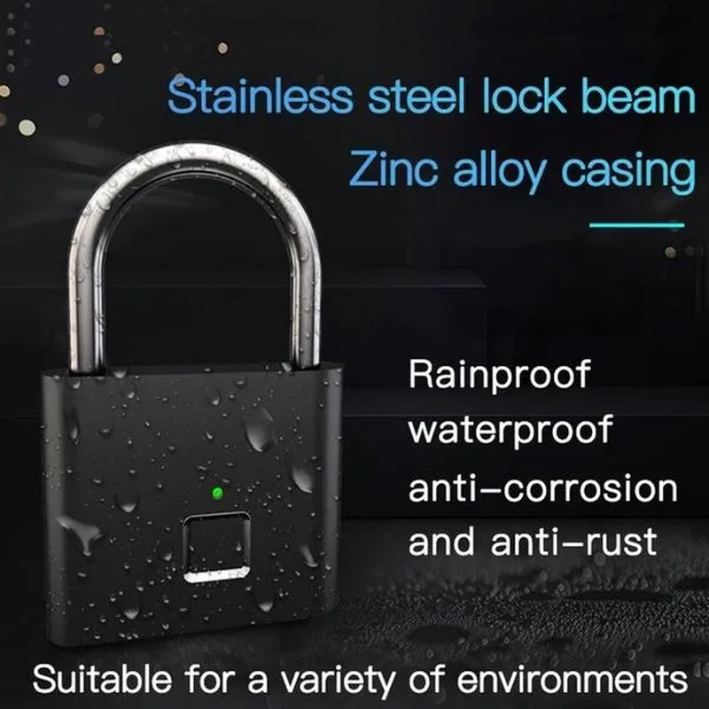 Fingerprint Padlock Smart Keyless USB Rechargeable Door Lock IP56 Waterproof USB Rechargeable-2/1PCS