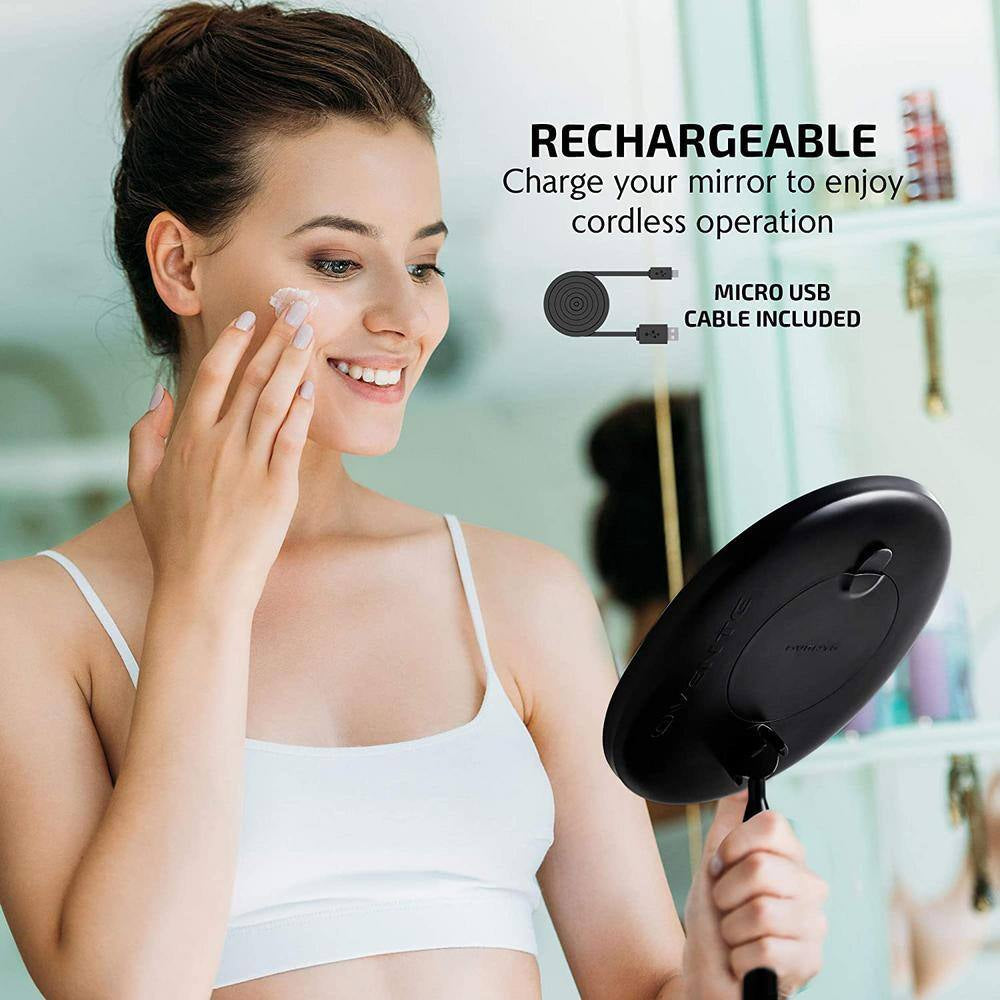 6 In. X 12 In. Surface-Mount Lighted Tabletop/Medicine Cabinet Makeup Mirror with 10X Mini Magnetic Mirror in Black