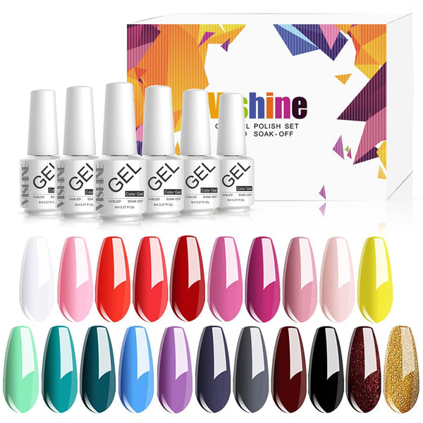 24pcs Gel Nail Polish Set Soak Off UV LED Glitter Gel Polish Pink Red Teal Nude Gel Colors Base Top Coats Nail Art Manicure Starter Kit 8ml #013