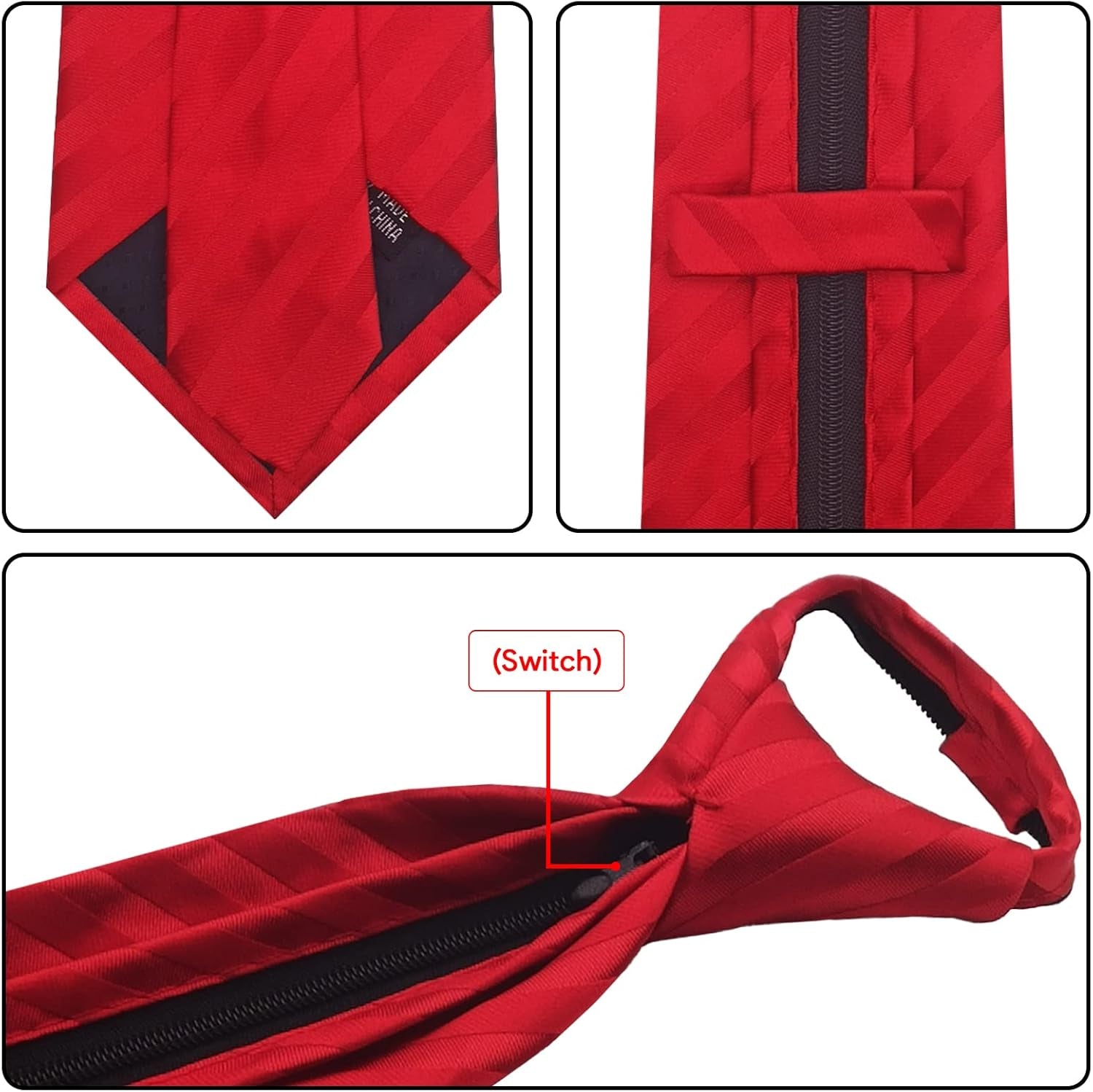 Men'S Lot 6 PCS Classic Zipper Ties Pretied Solid Color Necktie Set