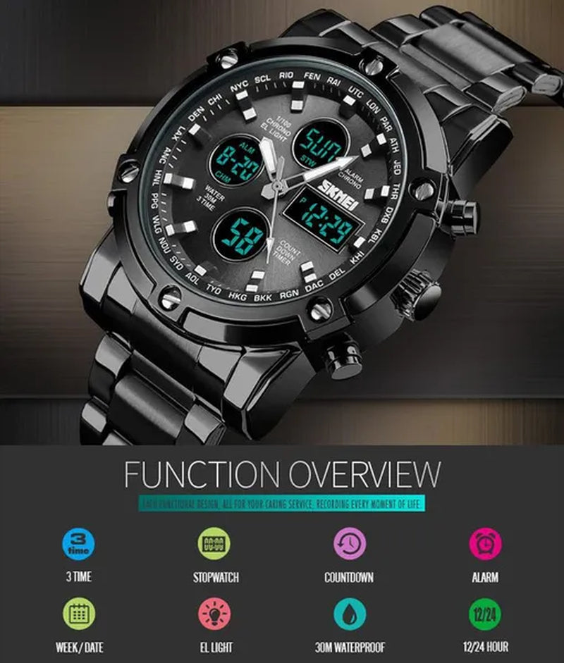 Fashion SKMEI 1389 Top Luxury Brand Stainless Steel Strap Wrist Watch Sport Countdown Watches